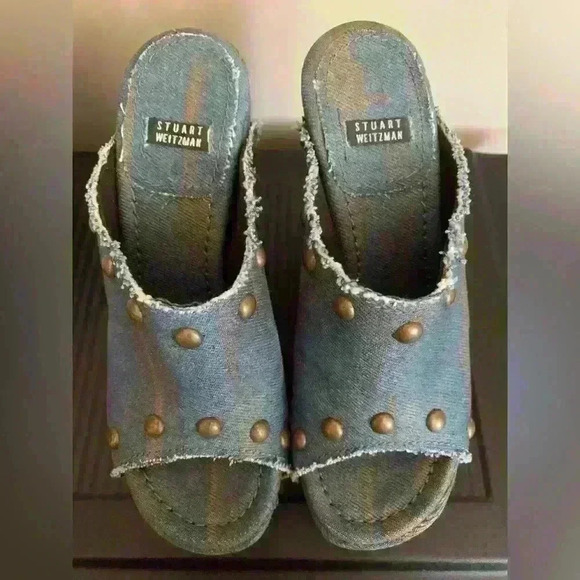 Stuart Weitzman distressed denim platforms size 5 - Picture 5 of 12